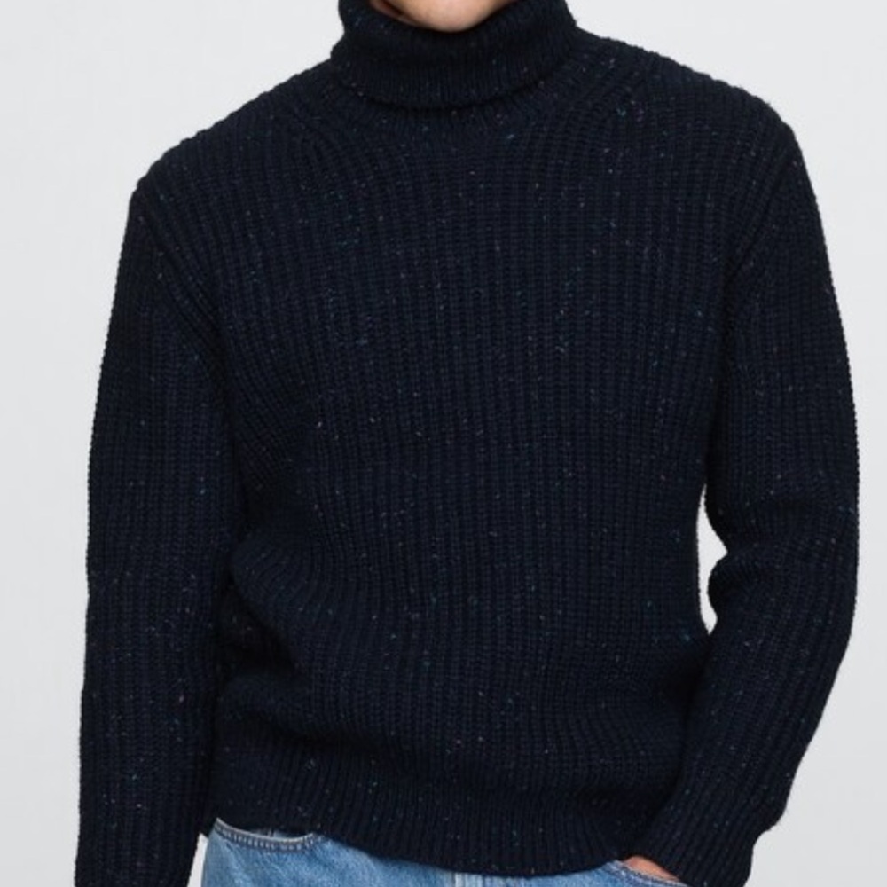 GAP Navy Donegal Wool Blend Turtleneck Sweater